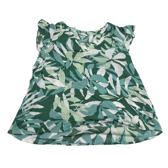 Emily Wonder Women's Green Leaf Print Rayon Top Small - Picture 1 of 5